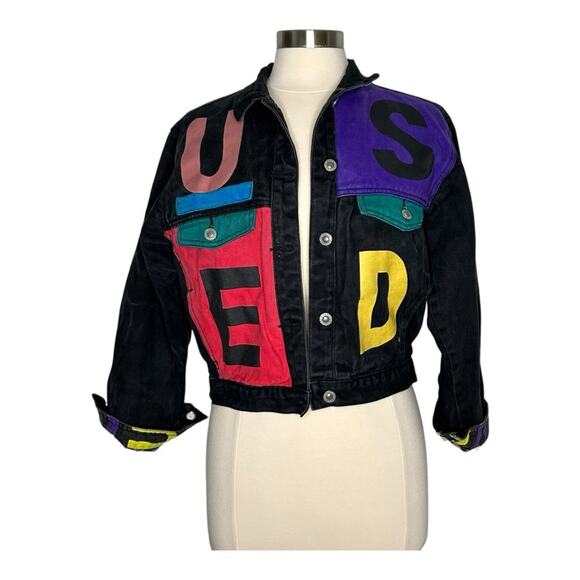 Get Used Colorblock 90S Brushed Twill Denim Jacket Printed Interior Small - Picture 2 of 14